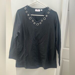 Quacker Factory Black Beaded Long Sleeve Top Women’s M